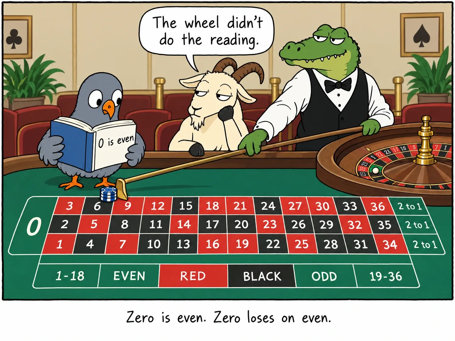 De zero is even. De zero verliest bij even.
