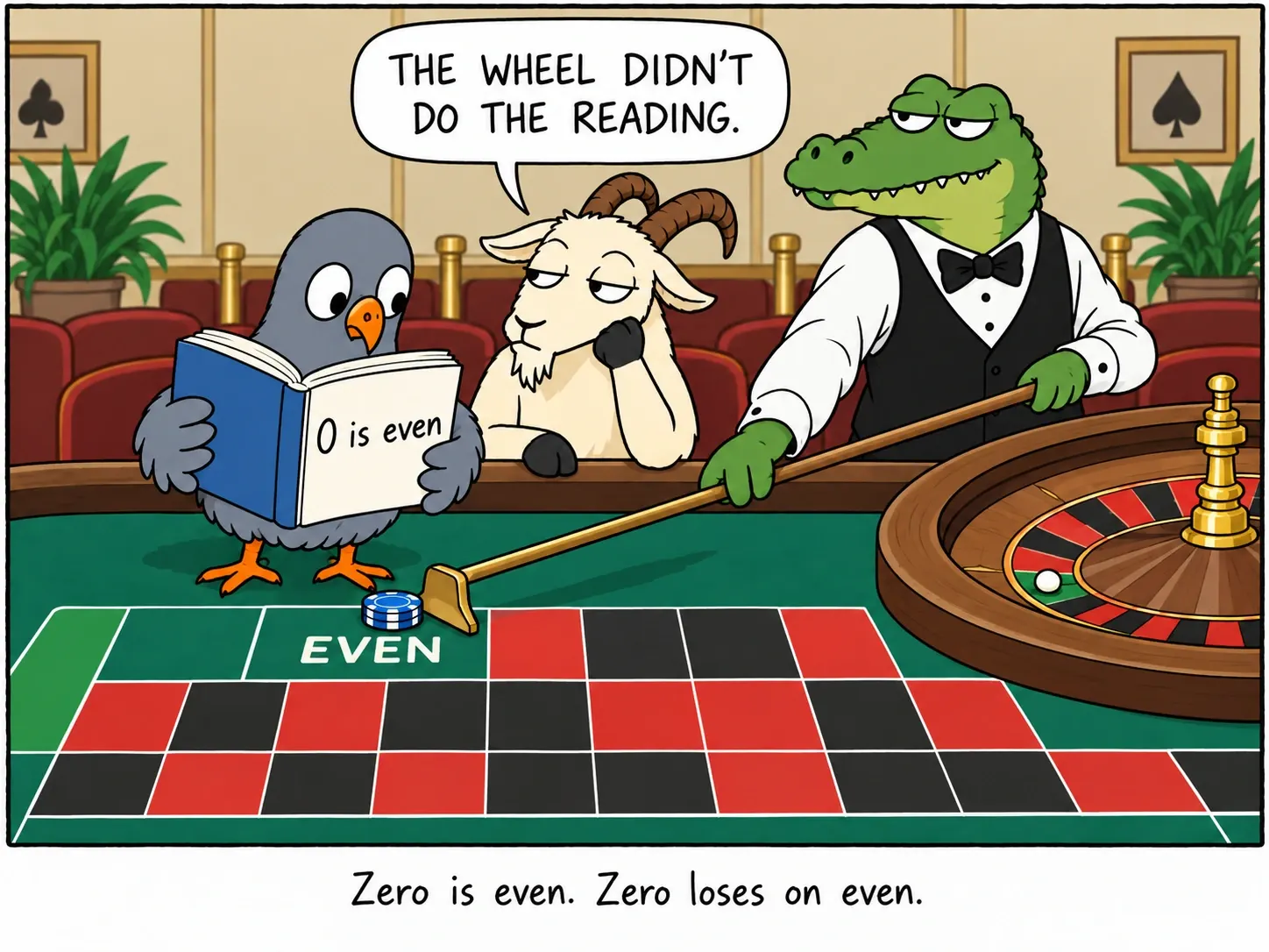 De zero is even. De zero verliest bij even.