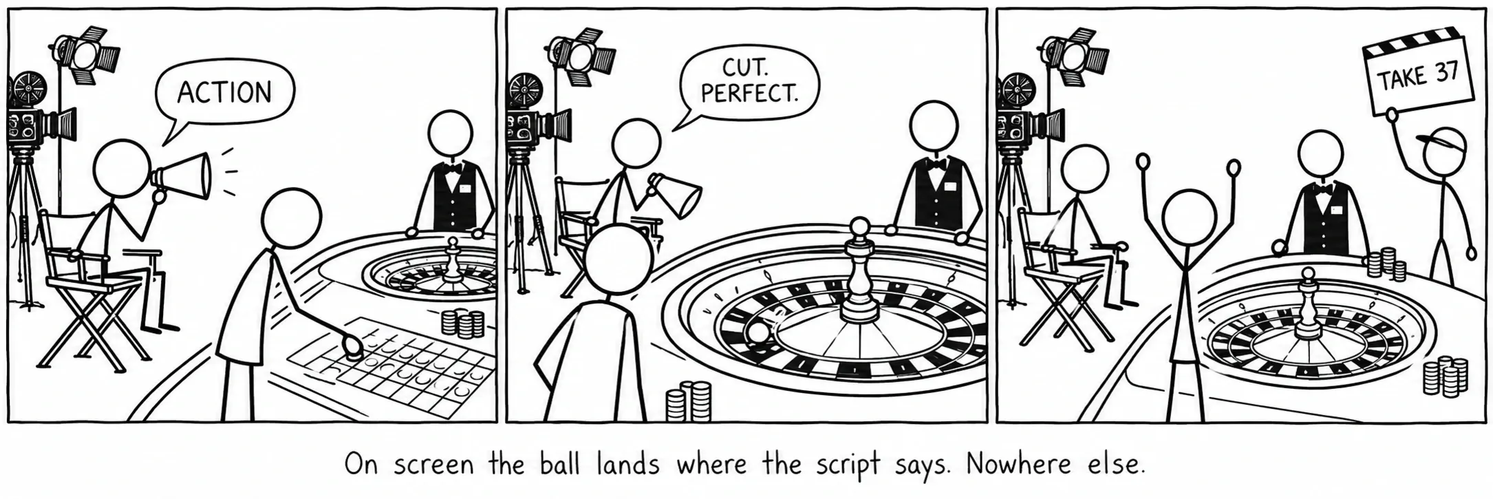 Op het scherm valt het balletje waar het script het zegt. Nergens anders.
