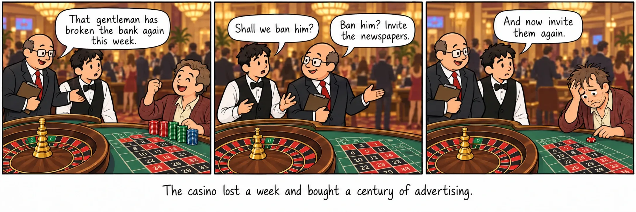 Het casino verloor een week en kocht een eeuw aan reclame.